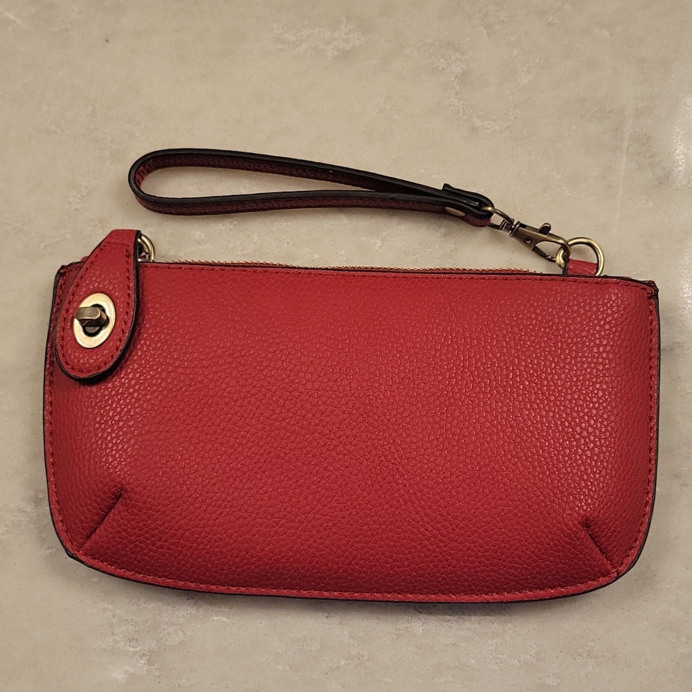 Red, vegan leather clutch